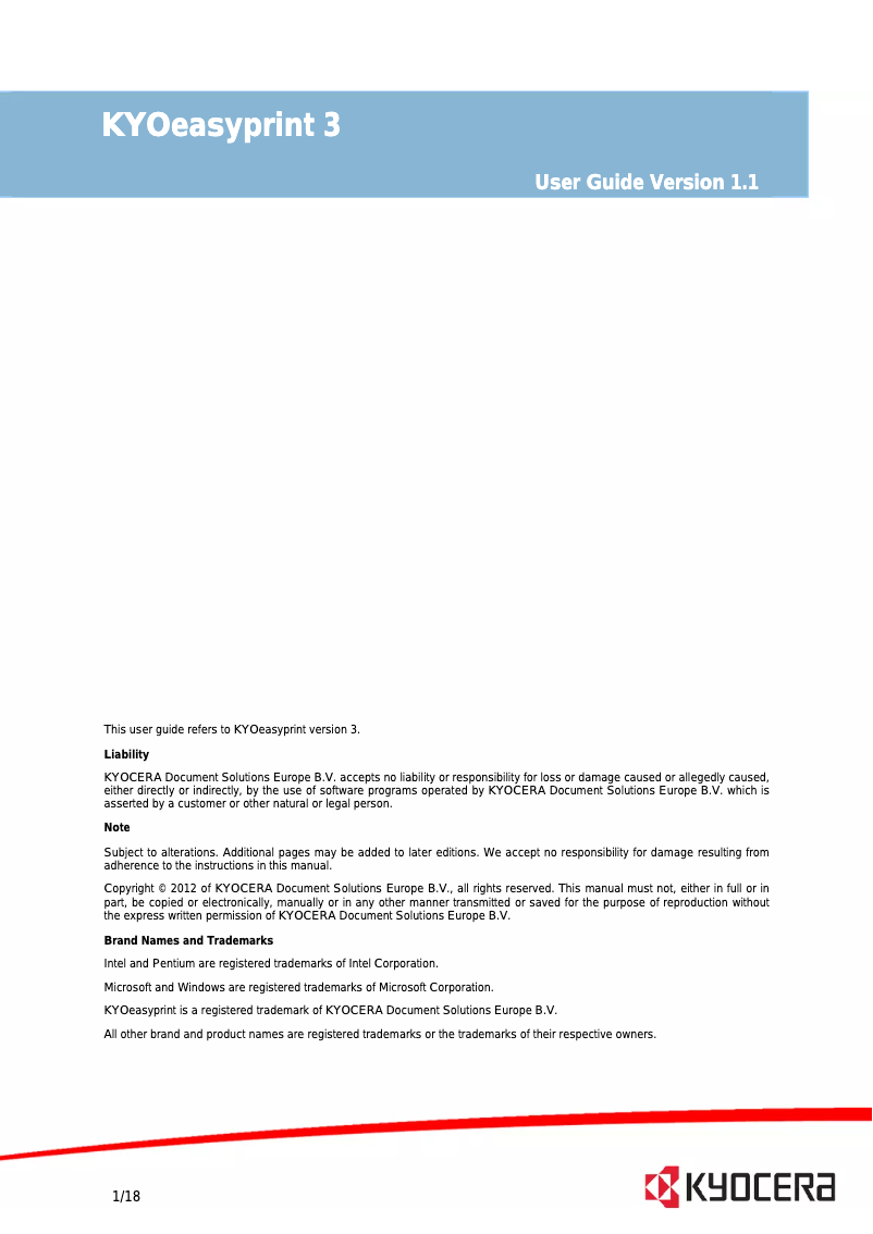 Page 1 de la notice Manuel utilisateur Kyocera KYOeasyprint