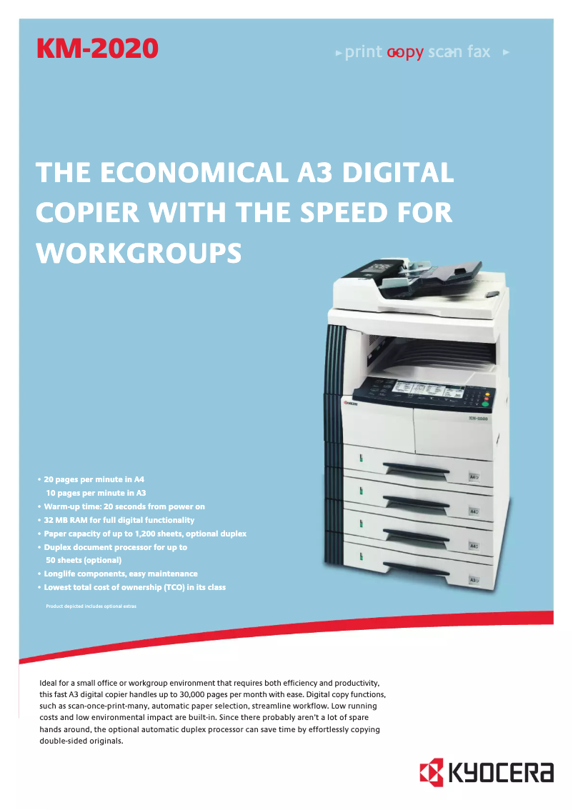 Página 1 del manual Ficha técnica Kyocera KM-2020