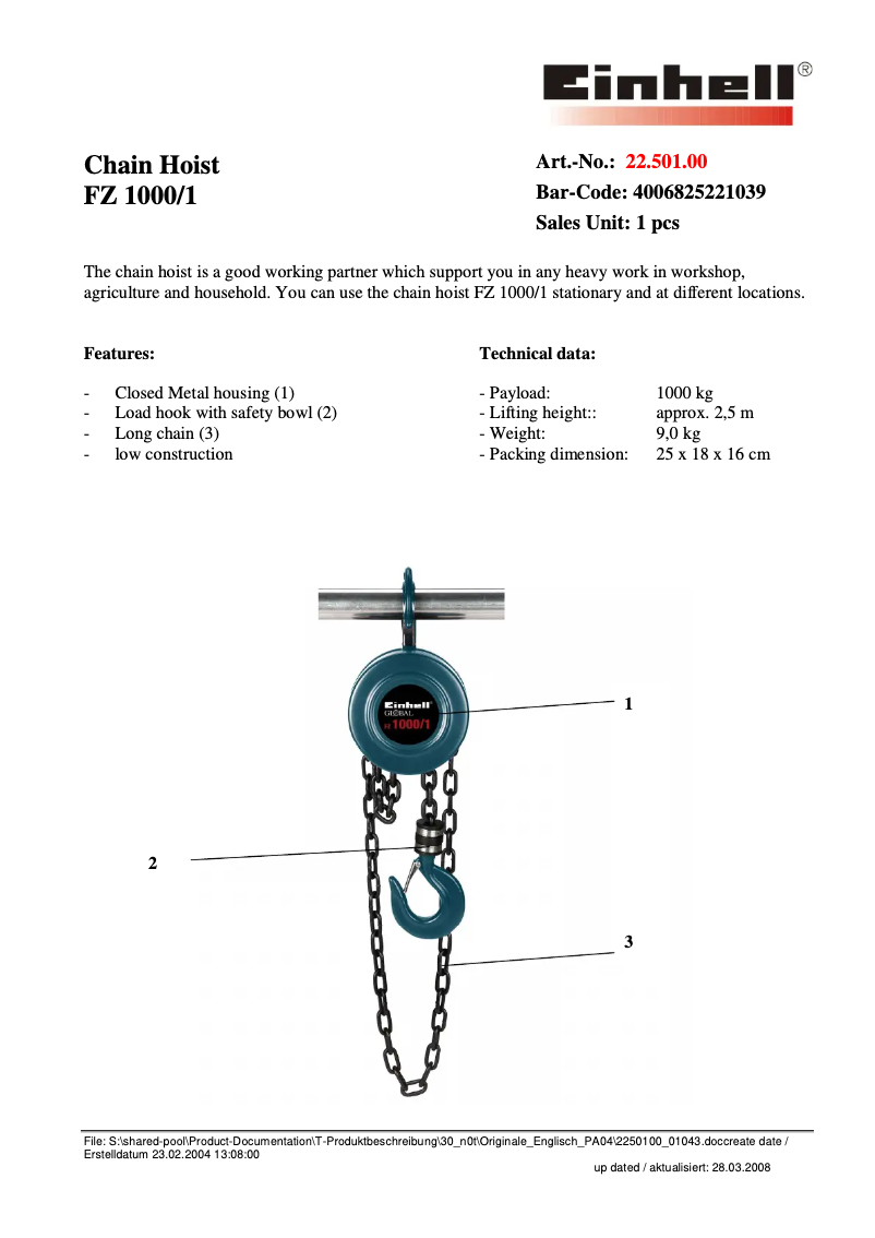 Page 1 de la notice Fiche technique Global FZ 1000/1