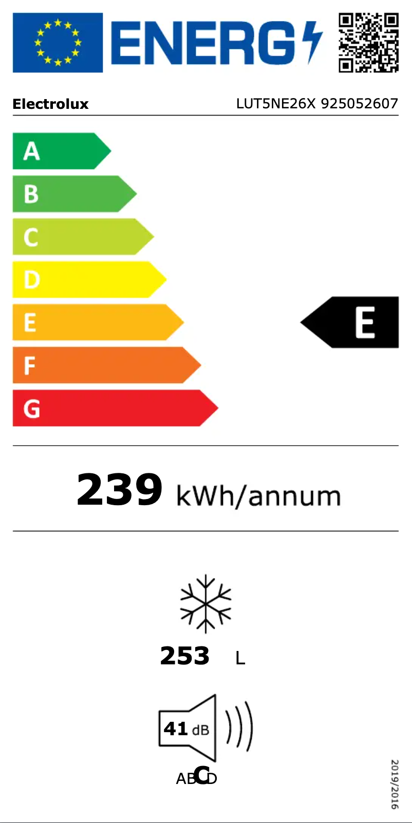 Page n°1 - Label énergétique Electrolux LUT5NE26X
