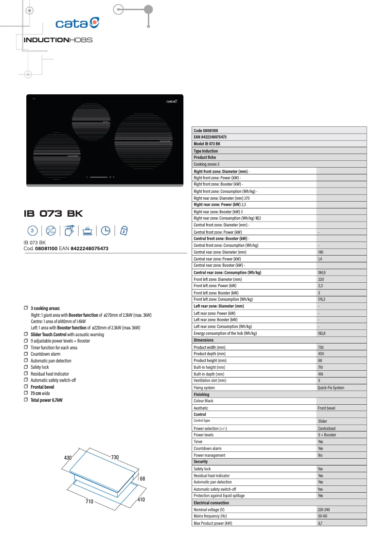 Page 1 de la notice Manuel utilisateur CATA IB 073