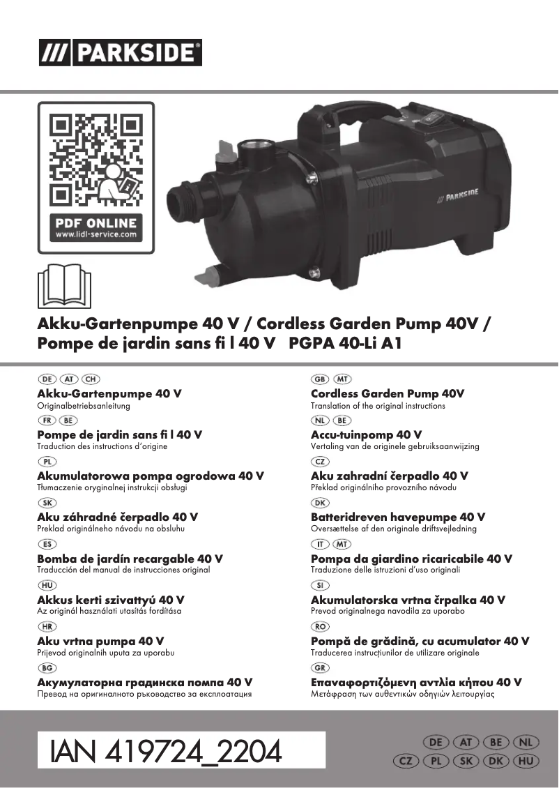 Page 1 de la notice Manuel utilisateur Parkside PGPA 40-Li A1