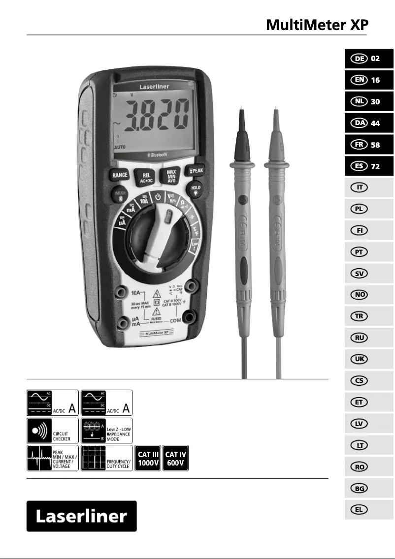 Page 1 de la notice Manuel utilisateur Laserliner MultiMeter XP