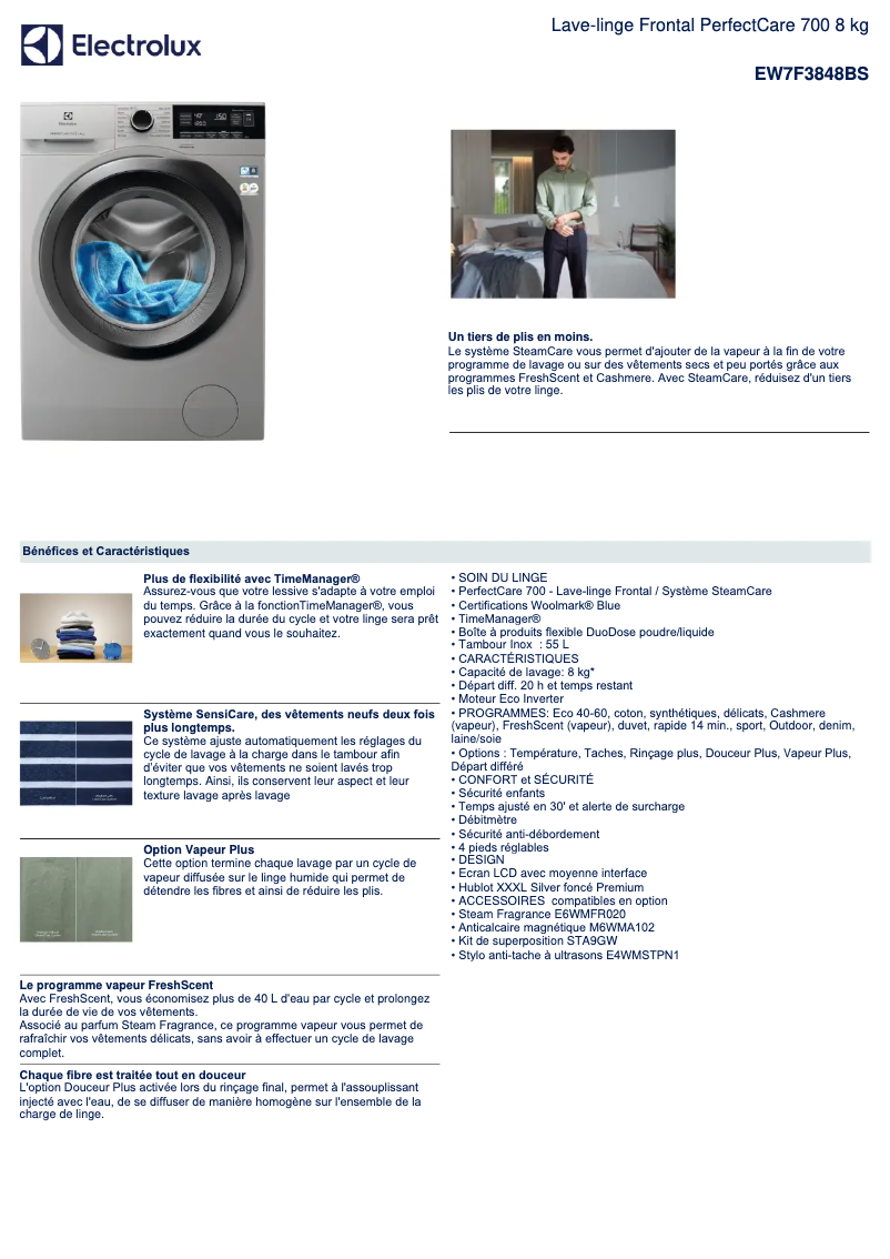 Page n°1 - Fiche technique Electrolux EW7F3848BS