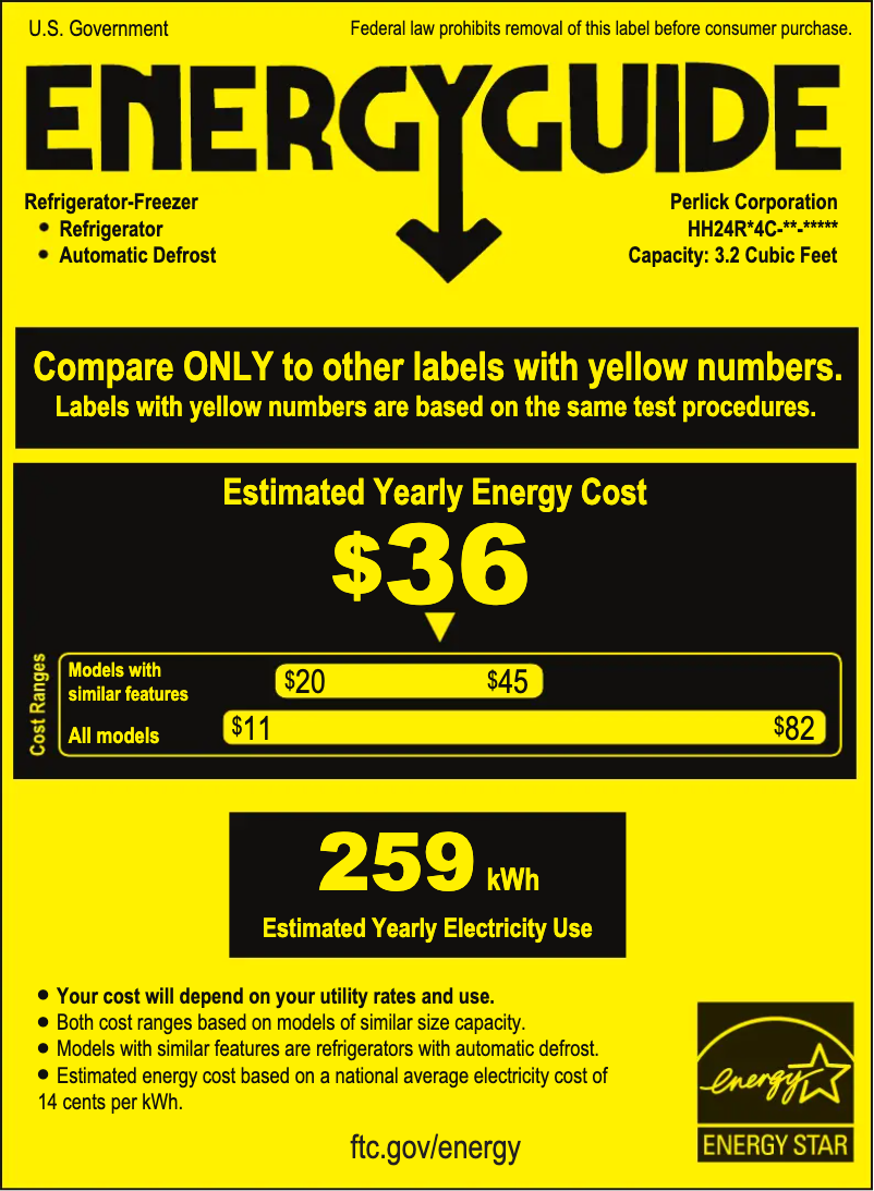 Page 1 de la notice Label énergétique Perlick HH24RS-4-4R
