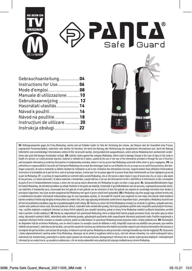 Page 1 de la notice Manuel utilisateur Panta Safe Guard