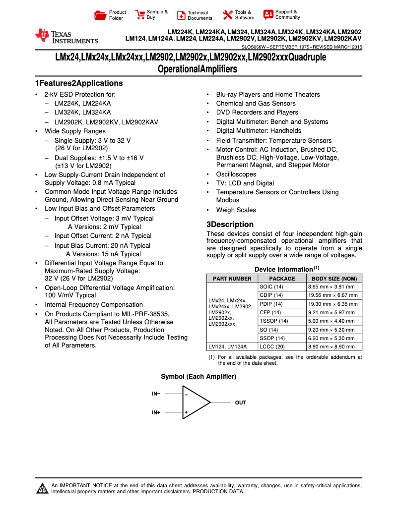 Page 1 de la notice Manuel utilisateur Texas Instruments LM324AN