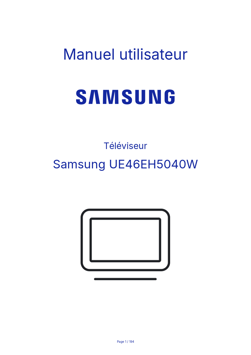 Page 1 de la notice Manuel utilisateur Samsung UE46EH5040W