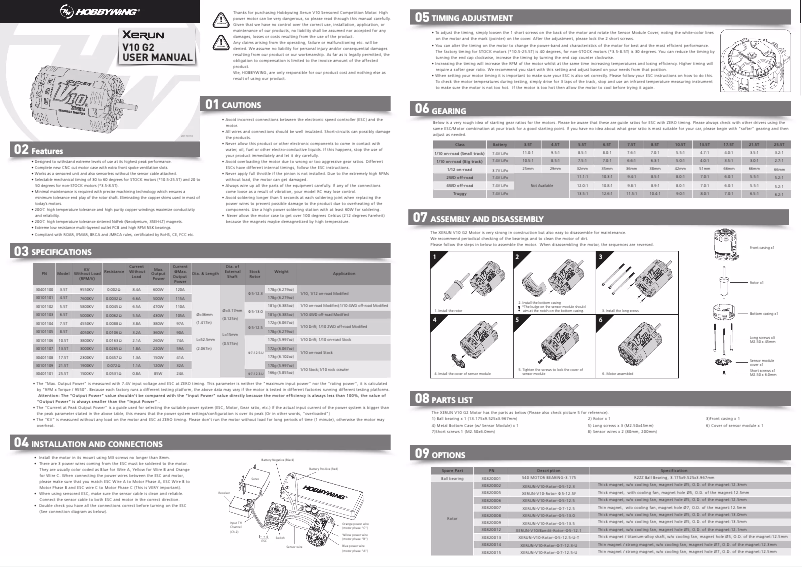 Page n°1 - Manuel utilisateur Hobbywing XeRun V10 G2-5.5T