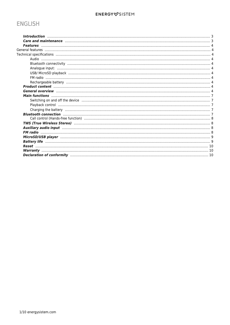Página 1 del manual Manual de usuario Energy Sistem Fabric Box 1+ Pocket