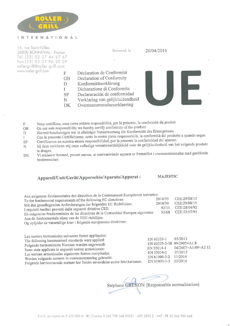 Page 1 de la notice Manuel utilisateur Roller Grill 304062