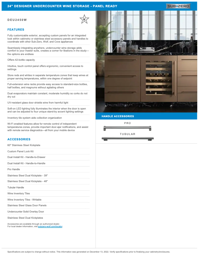Page n°1 - Manuel utilisateur Sub-Zero DEU2450W