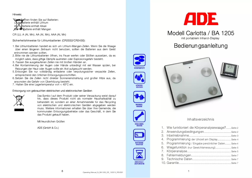 Image de la première page du manuel de l'appareil Carlotta BA 1205