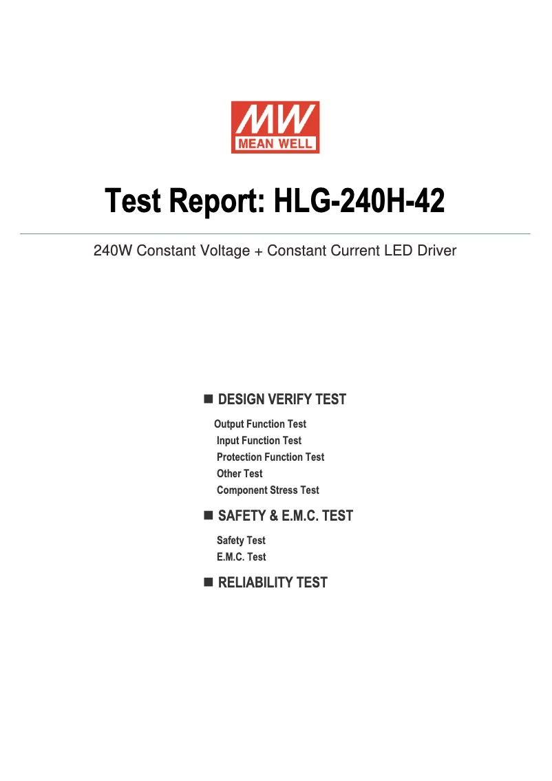 Page 1 de la notice Fiche technique Mean Well HLG-240H-42
