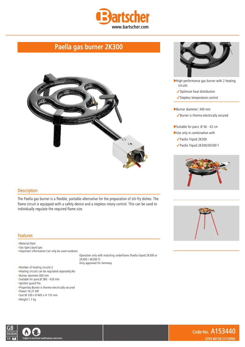 Page 1 de la notice Manuel utilisateur Bartscher 2K300