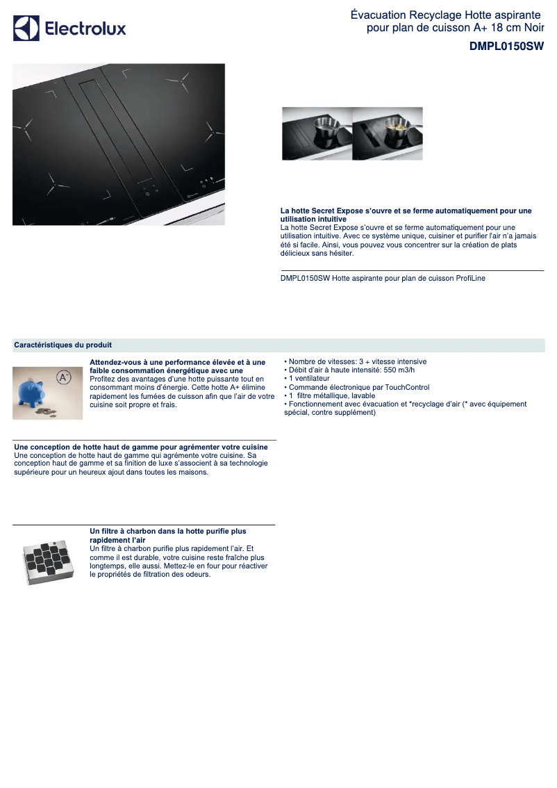 Page 1 de la notice Fiche technique Electrolux DMPL0150SW