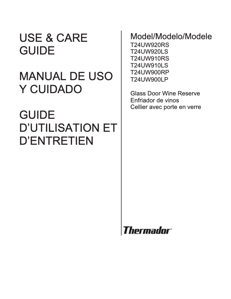 Page n°1 - Manuel utilisateur Thermador T24UW910RS