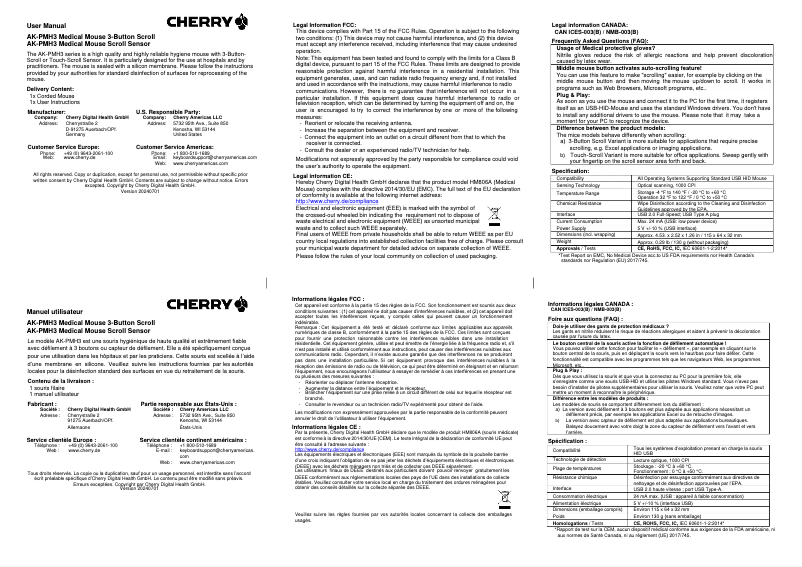 Page 1 de la notice Manuel utilisateur Cherry AK-PMH3