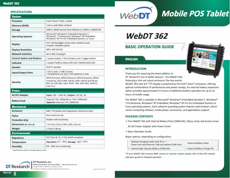 Image de la première page du manuel de l'appareil WebDT 362