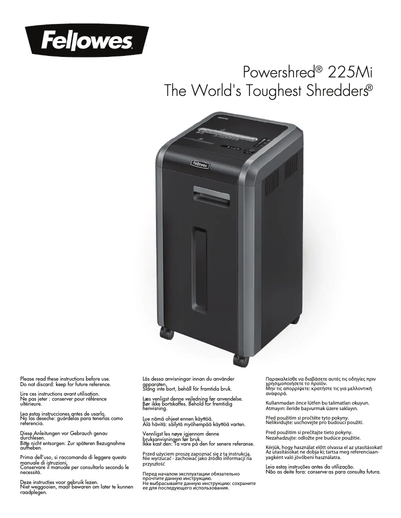 Page 1 de la notice Manuel utilisateur Fellowes Microshred 225Mi