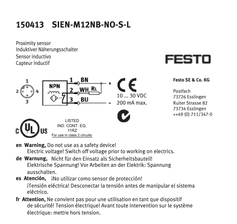 Page 1 de la notice Manuel utilisateur Festo SIEN-M12NB-NO-S-L