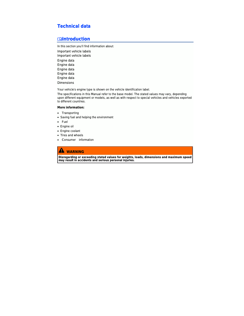 Page 1 de la notice Fiche technique Volkswagen Passat (2014)
