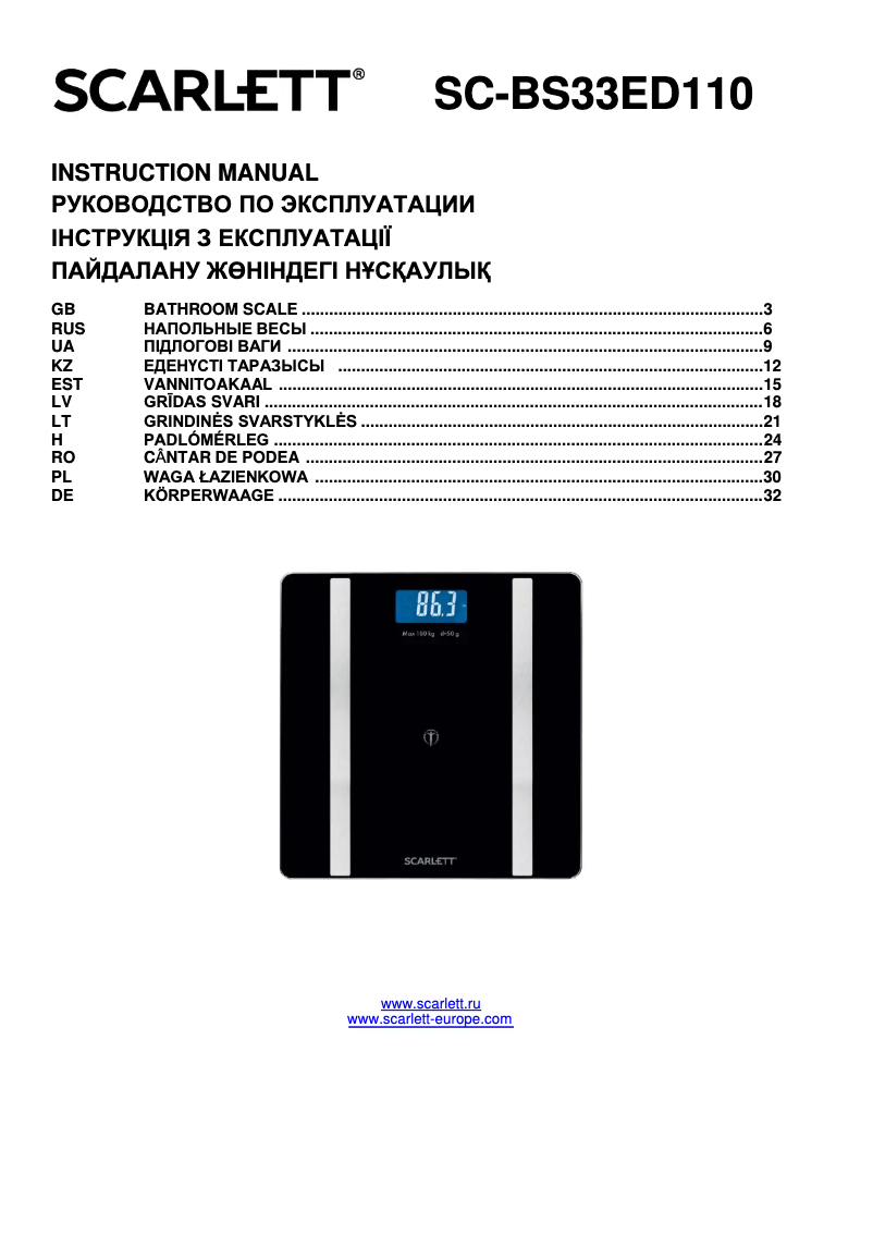 Page 1 de la notice Manuel utilisateur Scarlett SC-BS33ED110