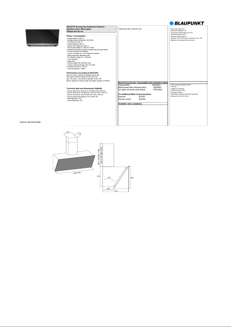 Page 1 de la notice Fiche technique Blaupunkt 5DL66753