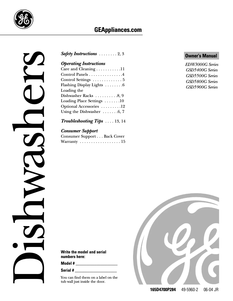 Page 1 de la notice Manuel d'utilisation et d'entretien GE GSD5960GSS