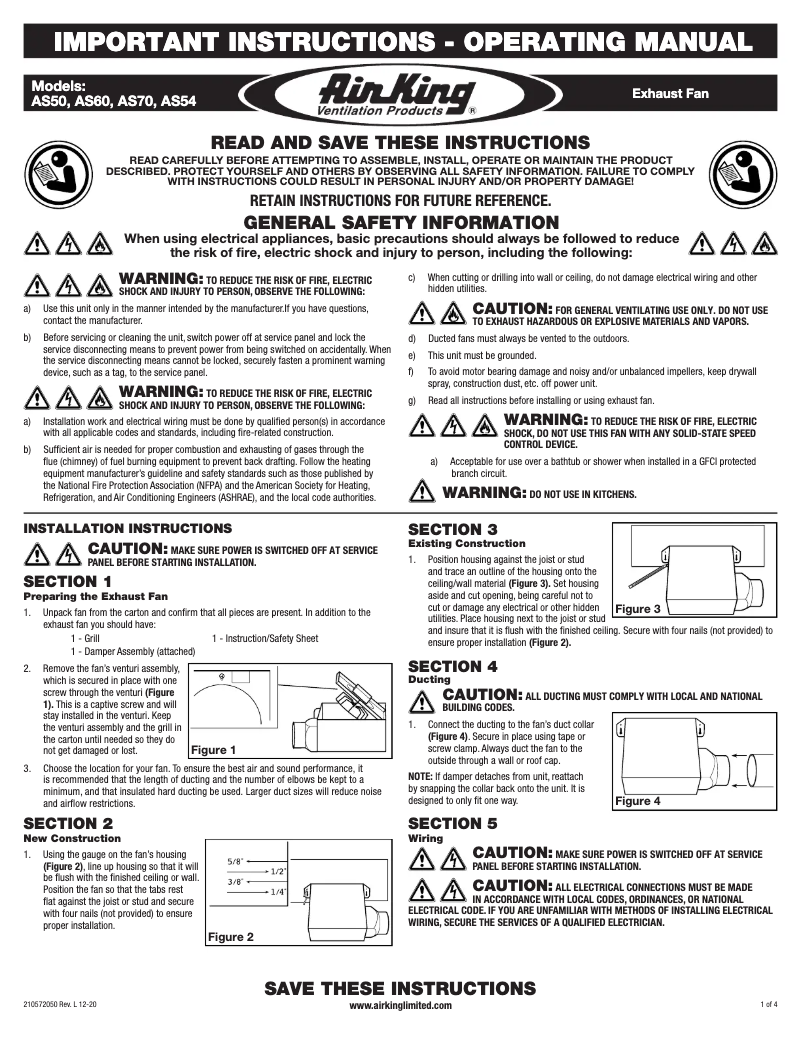 Page 1 de la notice Instructions / montage Air King AS54