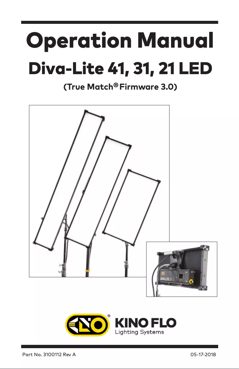 Page 1 de la notice Manuel utilisateur Kino Flo Diva-Lite 31 LED