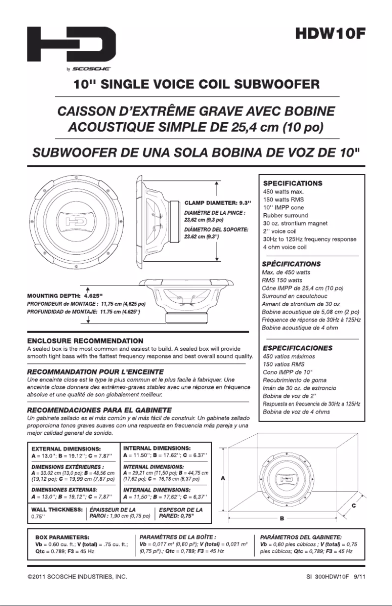 Page 1 de la notice Manuel utilisateur Scosche HDW10