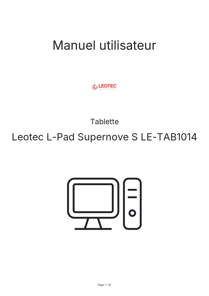 Image de la première page du manuel de l'appareil L-Pad Supernove S LE-TAB1014