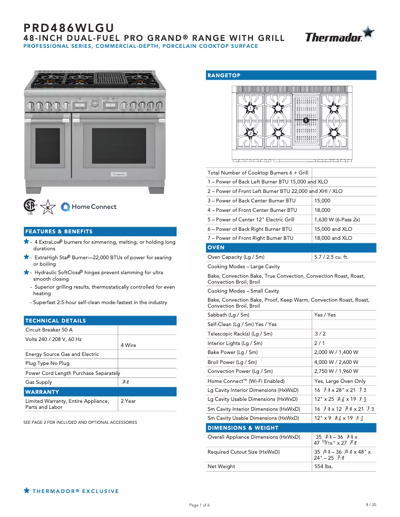 Page n°1 - Fiche technique Thermador PRD486WLGU