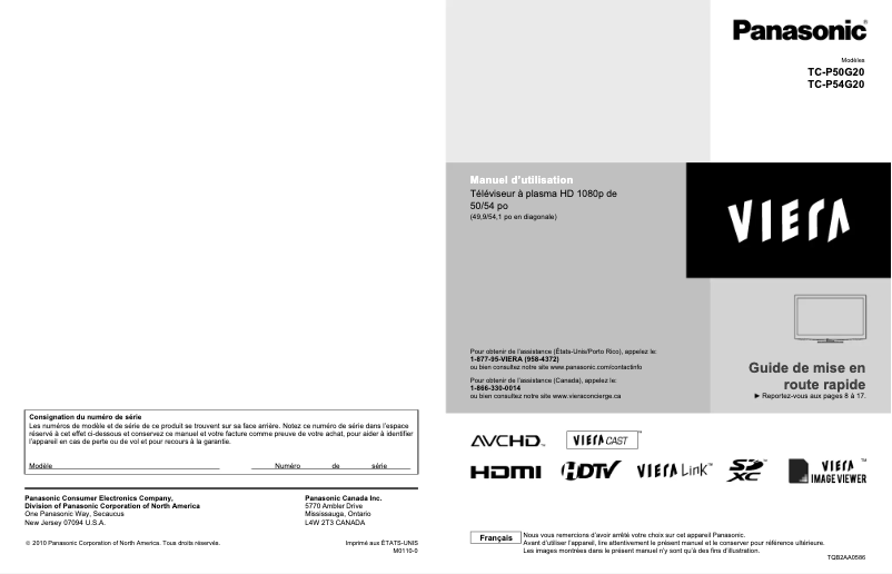 Page 1 de la notice Manuel utilisateur Panasonic Viera TC-P50G20