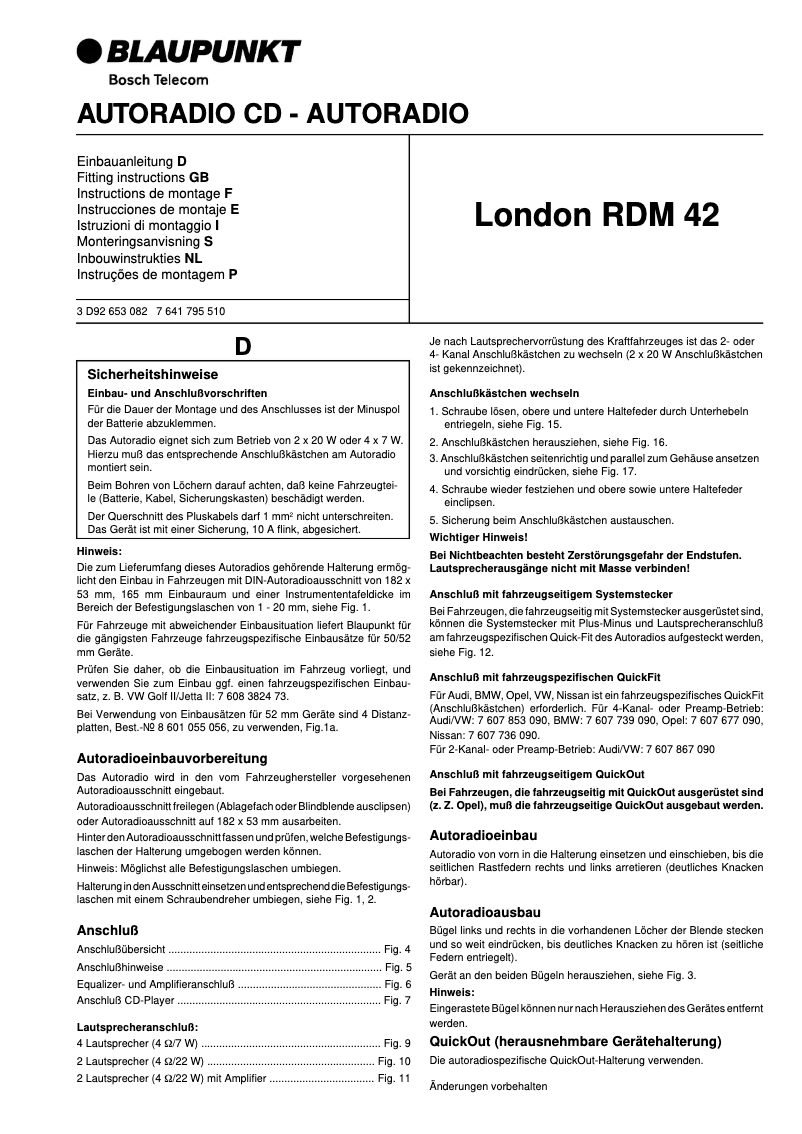 Page 1 de la notice Manuel utilisateur Blaupunkt London RDM42