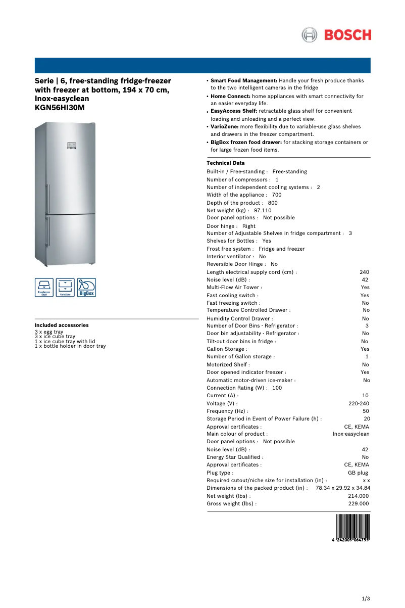 Página 1 del manual Manual de usuario Bosch KGN56HI30M
