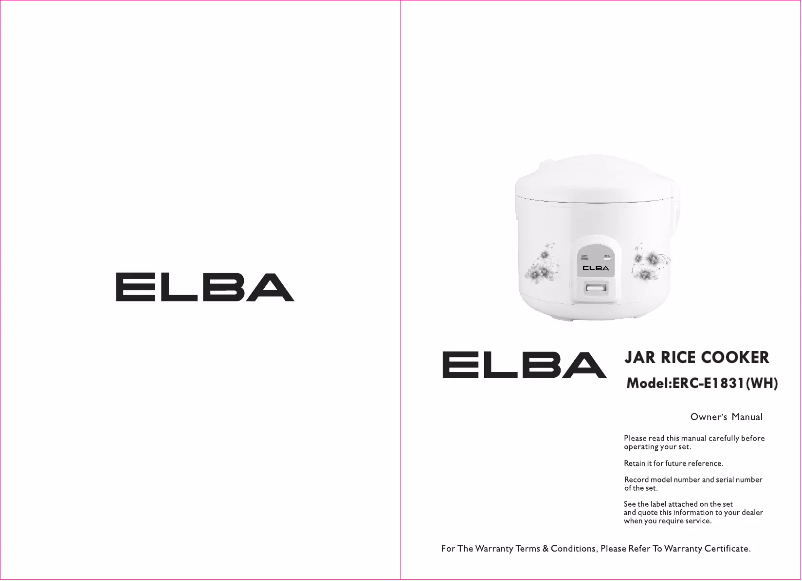 Image de la première page du manuel de l'appareil ERC-E1831(WH)