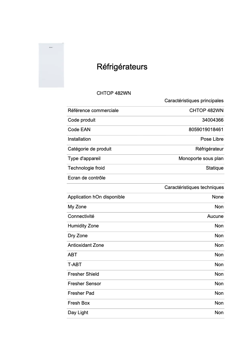 Image de la première page du manuel de l'appareil CHTOP 482WN