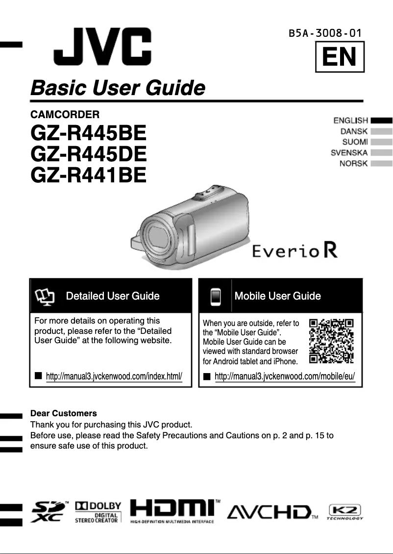 Page 1 de la notice Manuel utilisateur JVC Everio R GZ-R445BE
