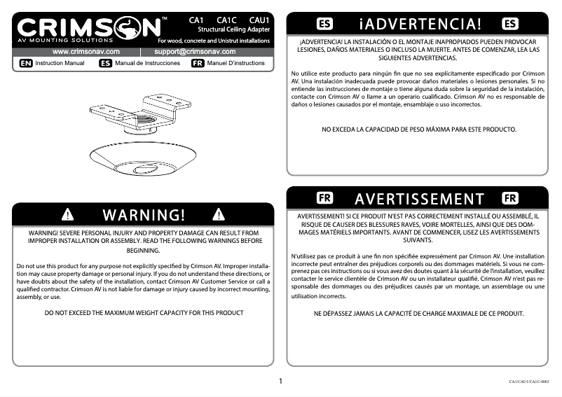 Page 1 de la notice Manuel utilisateur Crimson CA1C