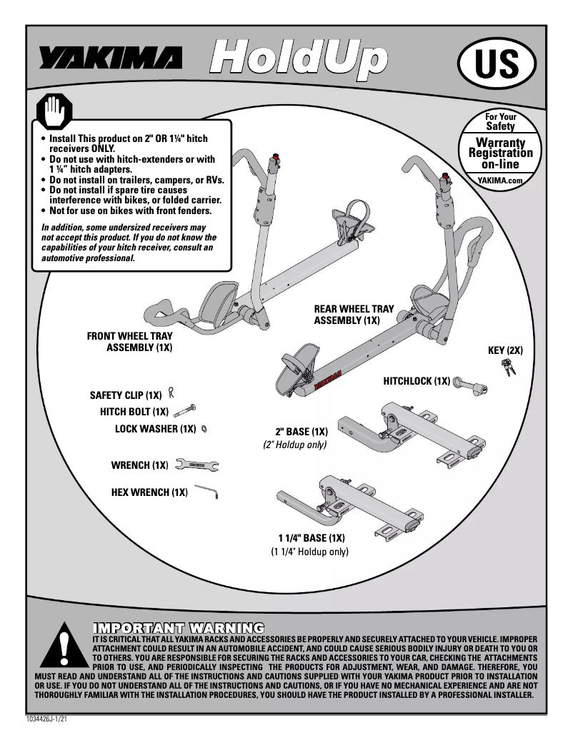 Page 1 de la notice Manuel utilisateur Yakima HoldUp