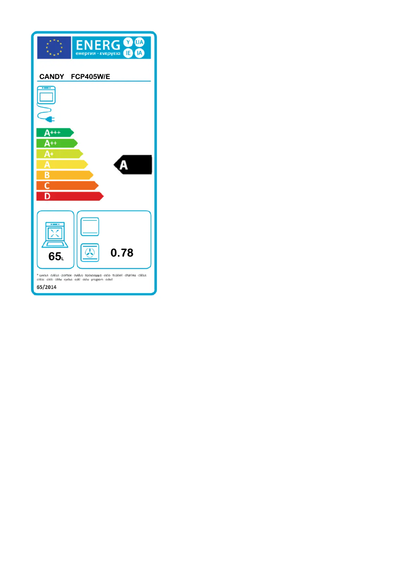 Page n°1 - Label énergétique Candy FCP405W/E