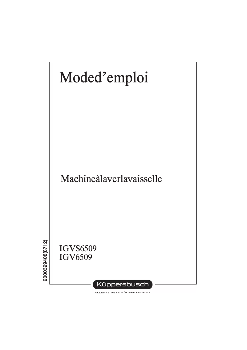 Page n°1 - Manuel utilisateur Küppersbusch IGVS 6509
