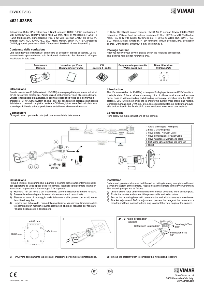 Page 1 de la notice Instructions / montage Vimar ELVOX 4621.028FS