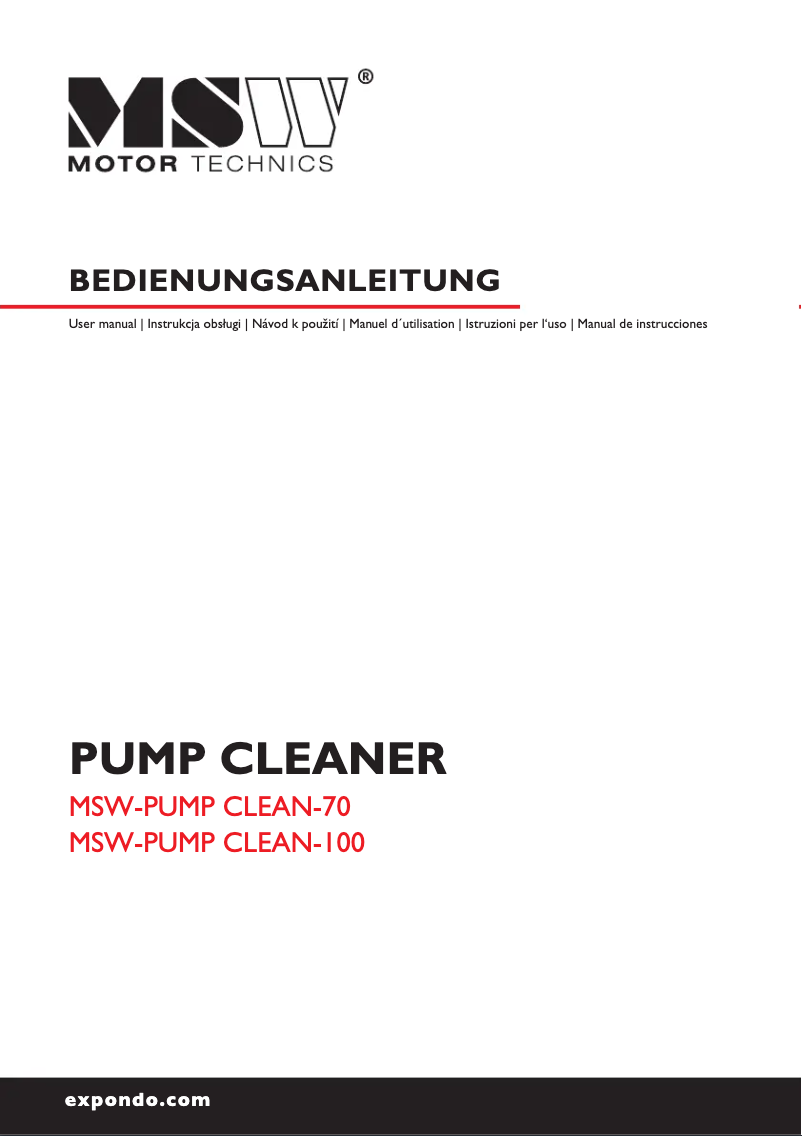 Image de la première page du manuel de l'appareil MSW-PUMP CLEAN 70