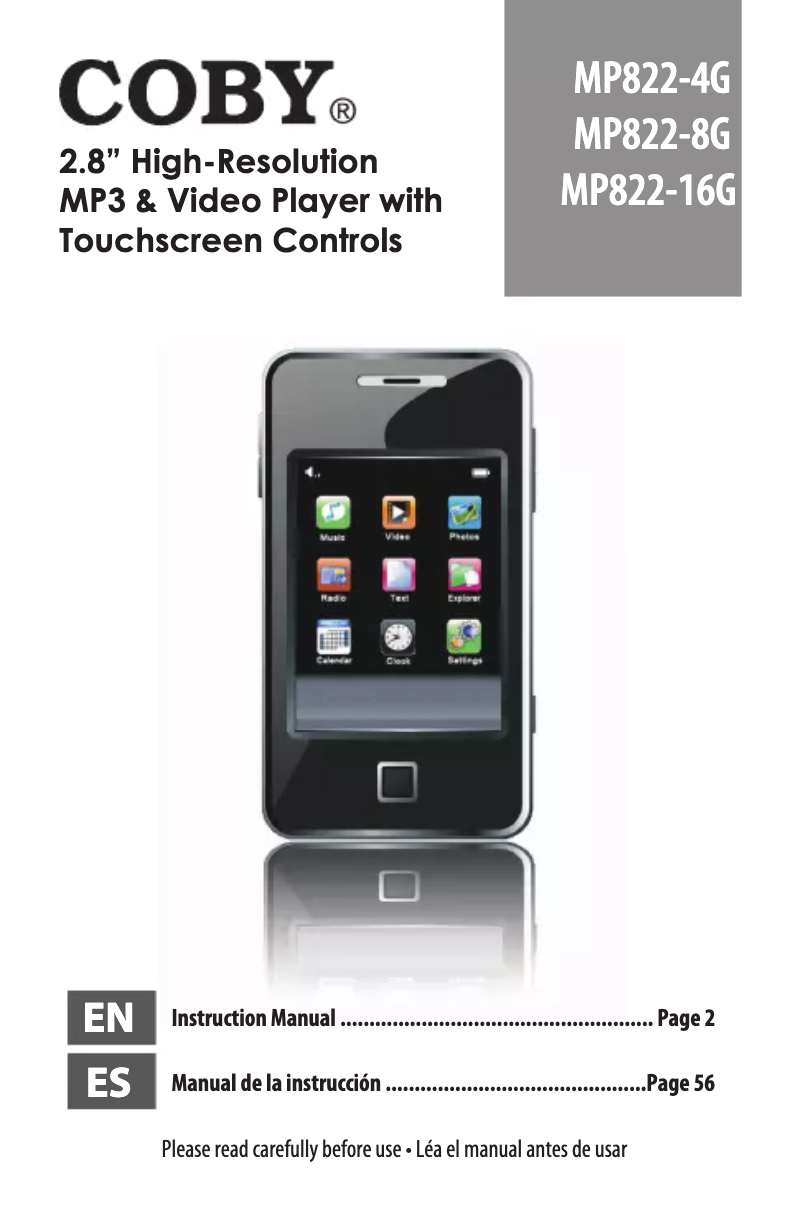 Page 1 de la notice Manuel utilisateur Coby MP822