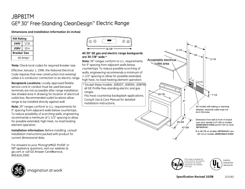 Image de la première page du manuel de l'appareil JBP81TMWW