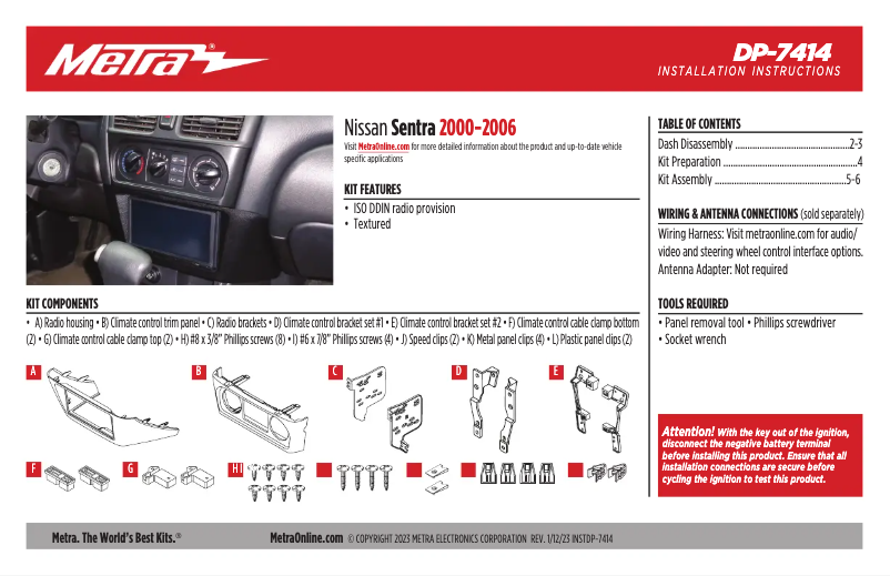 Page n°1 - Guide d'installation Metra DP-7414