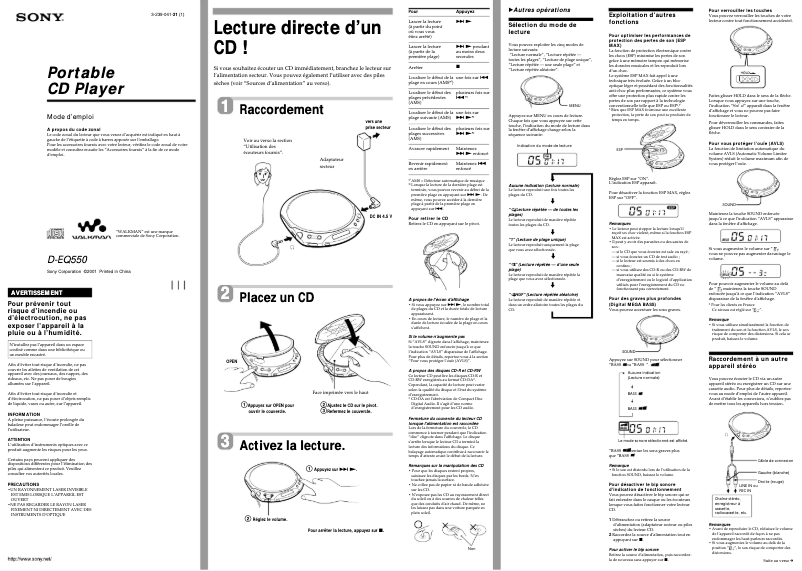 Page 1 de la notice Manuel utilisateur Sony D-EQ550